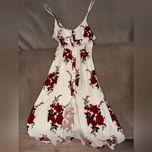 Long Floral Print Dress w/ Front Slit